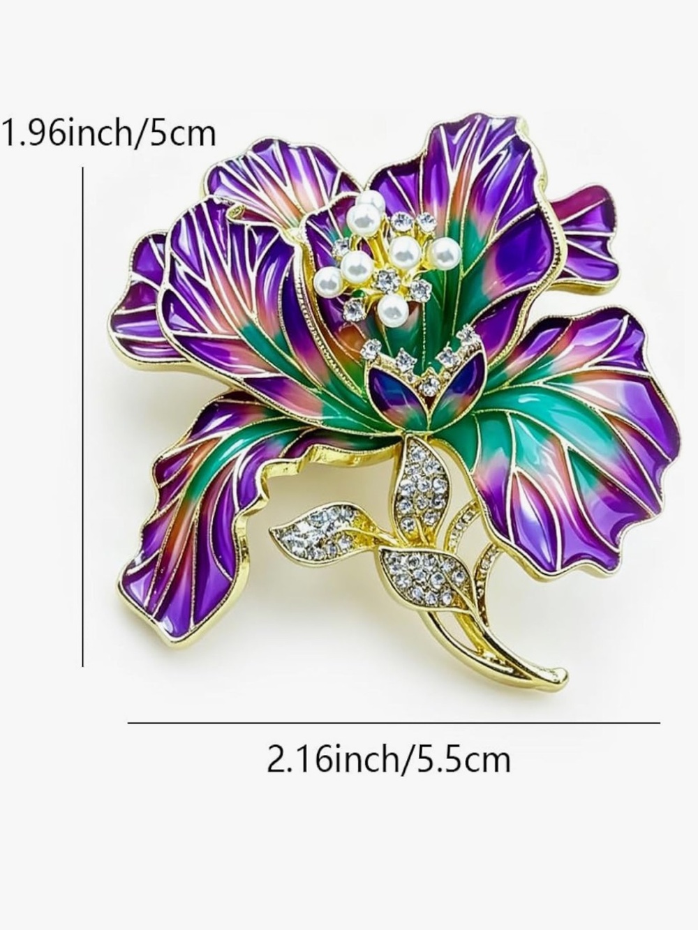 New Gold-Plated Purple & Teal Floral Brooch with Pearls and Crystals - Picture 3 of 4